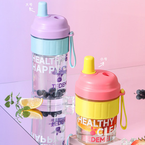 Portable <b>Plastic</b> Water Bottle Multi Color For Students Outdoor Sports Home Use With Lid And Strap - Product Image 3
