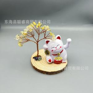 ต้นไม้เงินคริสตัลประดับแมวนำโชคพร้อมฐานไม้ ของตกแต่งบ้าน ของขวัญ - Product Image 2