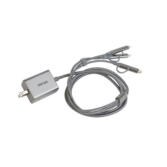 65W GaN Charger with 5ft Cable (2 L + 1 Micro USB + 3 Type C) PD3.0 PPS QC4.0 Fast Travel Charger for Laptop & Camera