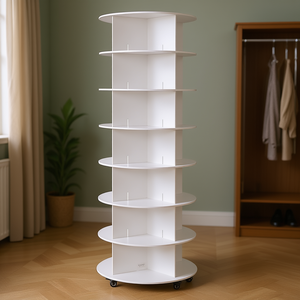 Zapatero giratorio blanco de 7 niveles con ruedas, organizador de armario, carrito giratorio de 360 grados para almacenamiento en el hogar - Product Image 2