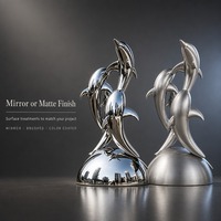 Sculpture de dauphin moderne en acier inoxydable poli miroir, grande œuvre d'art métallique d'extérieur pour la décoration de jardin, de paysage et d'hôtel