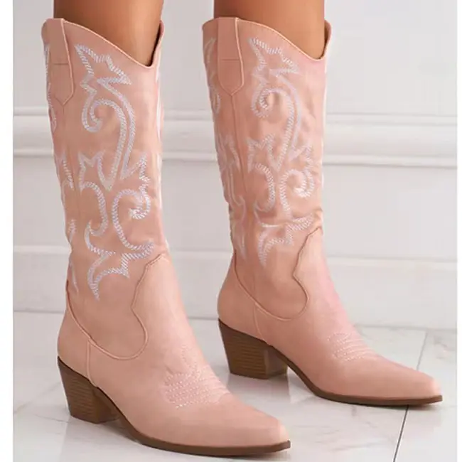 Hot Women's Embroidered Western Cowboy Boots Knee High Medium Heel Chunky Heel Fashion Retro Classic Boot