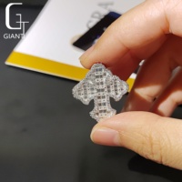 Cincin Moissanite Iced Out Cross Baguette Full Pave Perak Sterling S925 Bersertifikat GRA Lulus Uji Diamond Hip Hop untuk Pria Wanita