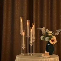 Porte-bougies modernes en verre cylindriques dorés pour bougies coniques, centres de table de mariage