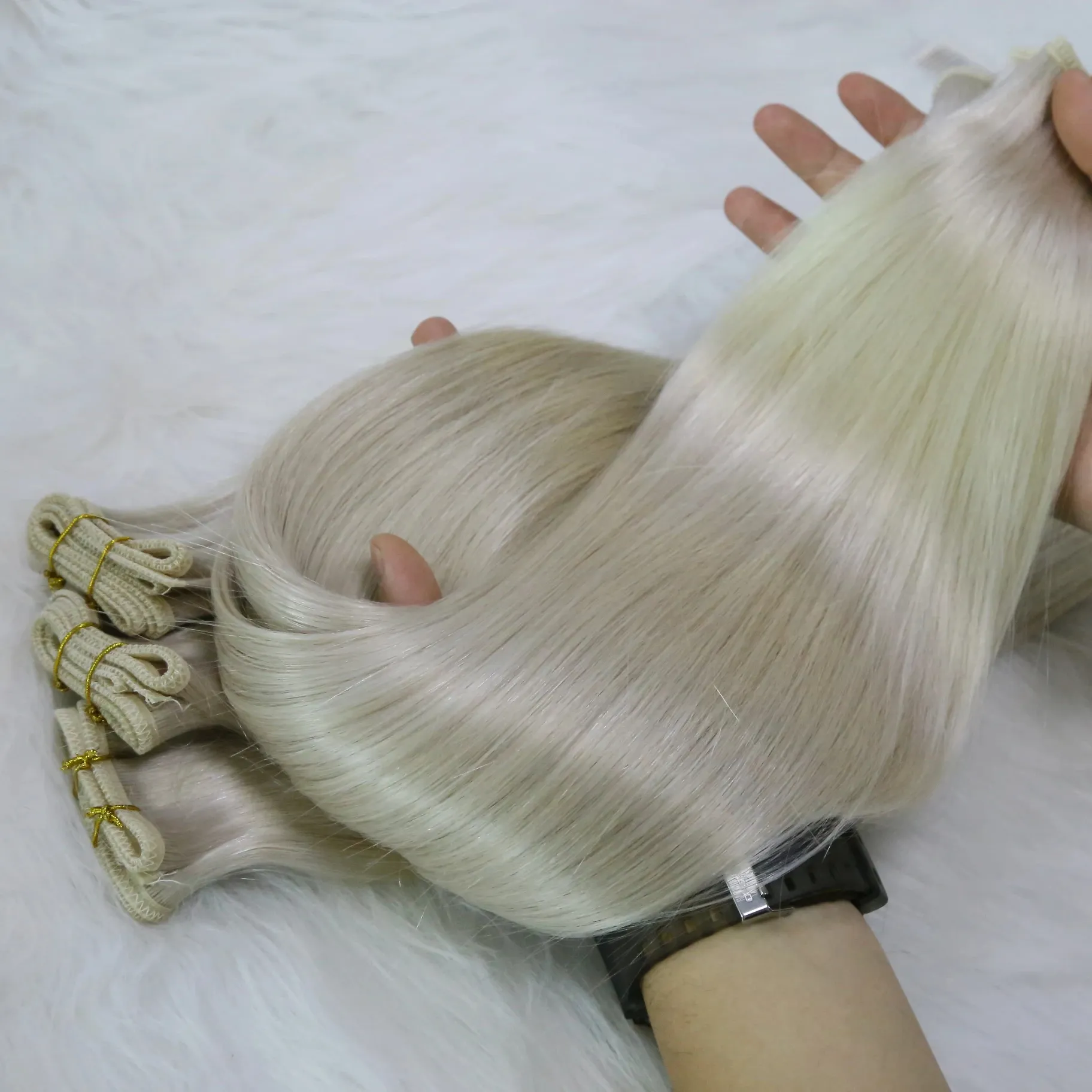 Factory Double Drawn Seamless Weave Flat Weft Himan Hair Remy Human Hair Extensions Pu Flat Silver Hair Weft