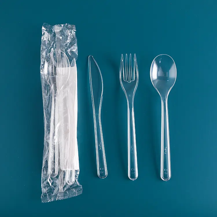 Factory 4.2g 180mm ps Disposable Plastic Spoon And Fork Disposable Clear Wrapped Plastic Cutlery Set With Knife  Fork  And Spoon