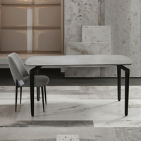 Usine chinoise vend des tables à manger rectangulaires en céramique avec pieds en métal de luxe moderne personnalisés, plateau en verre trempé, 4 places, hôtel