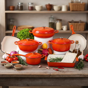 Set di Pentole in Ghisa Smaltata <span class=keywords><strong>Blu</strong></span> Estetico 7 Pezzi, Professionale, Adatto all'Induzione, Antiaderente, con Coperchi, per Cucina Gourmet - Product Image 5