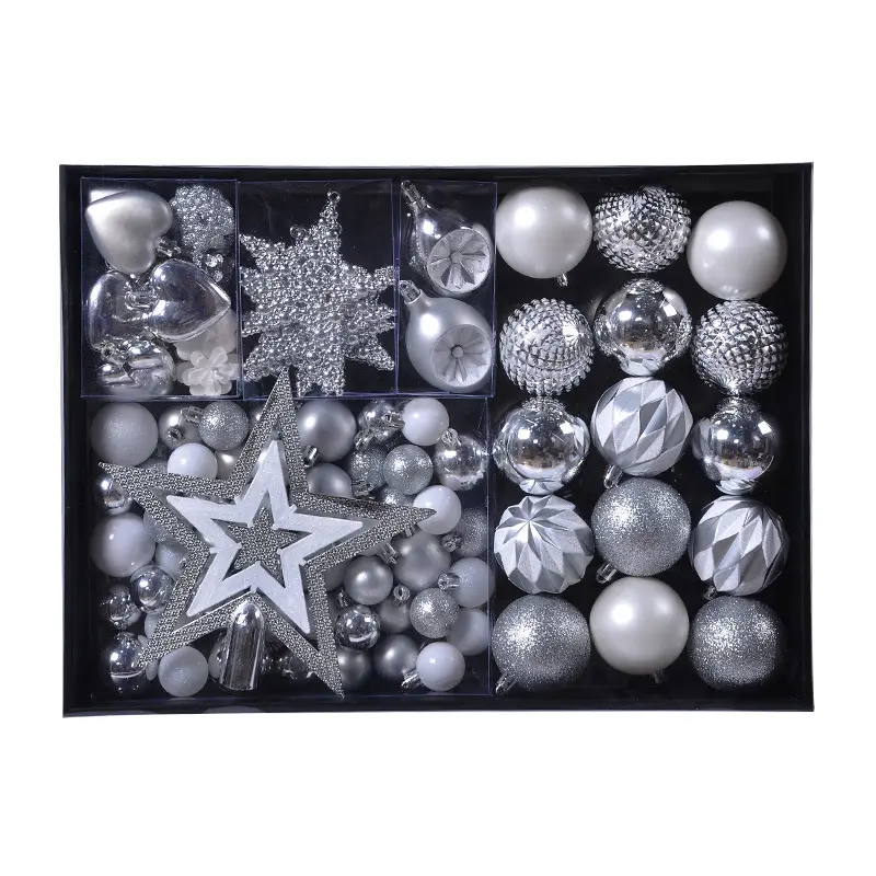 88 Stuks Zilver Witte Kerstboom Top Ster Opknoping Ornamenten Plastic Kerstbal Ornament