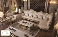 Canapé d'angle de luxe en cuir marron, lot de 7 places, salon, style américain, sculpture sur bois, luxe