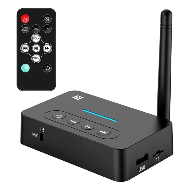 New 2-in-1 BT 5.1 Wireless Transmitter & Receiver RCA 3.5mm AUX Stereo Audio & Video Adapter with NFC & Remote Control