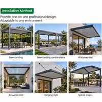 Pergola moderne en aluminium avec bandes LED, toit à lames motorisées, revêtement en poudre, pour piscine, design paysager de villa de luxe