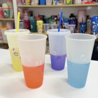 Vaso de Plástico Personalizado con Logotipo, Patrón Oculto Misterioso, Colorido, con Tapa y Pajita, Cambia de Color con Bebidas Frías