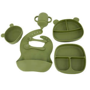 Ensemble de vaisselle en <span class=keywords><strong>silicone</strong></span> pour bébé, personnalisé, 100% de qualité alimentaire, sans BPA, avec plateau de rangement, bavoir, sucette, bol et couverts - Product Image 5