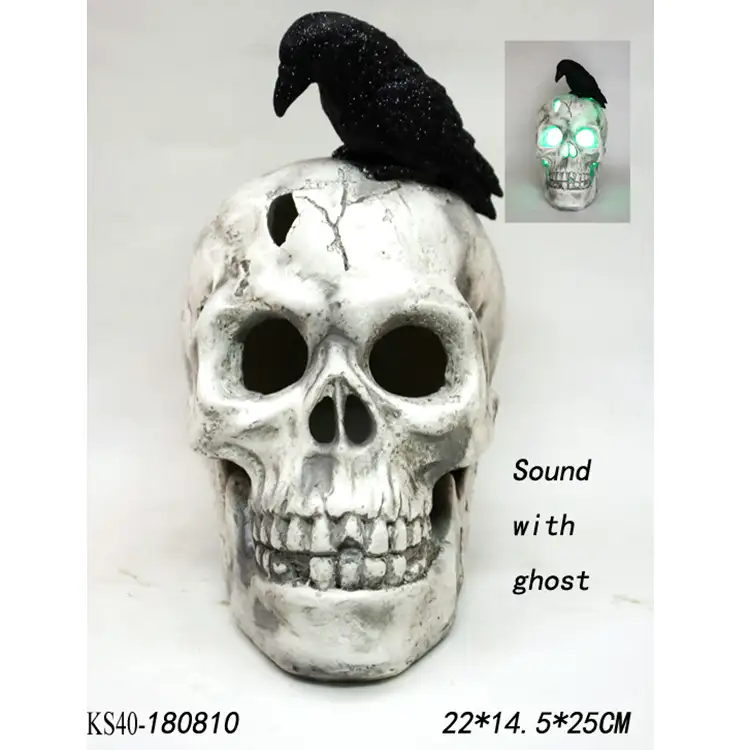 Terreur Raven Light Up Led Halloween Horror Prop Party Skelet Figuur Kraai Standbeeld Beeldje Hoofd