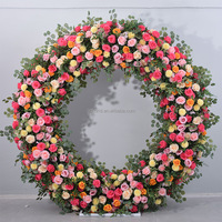 L23 Blanc rose Verdure Soie Fleurs Fond Faux Fleurs Artificiel Cercle Fleur Arche pour Mariage Evénement Scène Décor