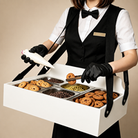 Plateau de service en bois avec sangle, plateau Gastronorm Usherette, porte-popcorn et snacks pour soirées cinéma, fêtes, événements et traiteur
