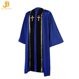 Tuniche Clericali Personalizzate Blu Reale Wesley con Ricamo a Croce e Pannello in Velluto, Uniforme Ecclesiastica per Sacerdoti - Product Image 1