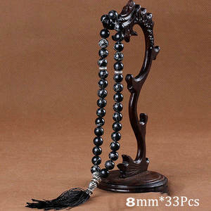 Ciondolo <span class=keywords><strong>con</strong></span> Nappa di Perle in Agata Nera Naturale, 33 Perle di Preghiera, Tasbih Islamico Musulmano, <span class=keywords><strong>Rosario</strong></span> Allah, Gioielli per Meditazione Uomo Donna - Product Image 6