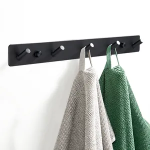 Đen Không Gian Hiện Đại Nhôm Row Hook Nhà Bếp Phòng Tắm Tủ Quần Áo Móc Tường Không Đinh