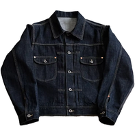 Jaket Denim Pria Model Kancing Depan dari Produsen OEM, Jaket Denim Selvedge Jepang Berat, Jaket Denim Mentah Retro Amerika untuk Pria