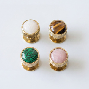 H59 Solid Brass Drawer Handle Rose Quartz Stone <strong>Cabinet</strong> <strong>Knobs</strong> PVD Gold Furniture Hardware 2 Sets Small Order - Product Image 3