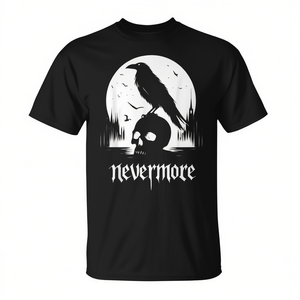 T-shirt The Raven Nevermore, design gothique d'horreur, col rond noir - Product Image 2
