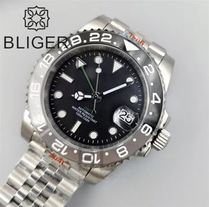 BLIGER 40mm NH34 GMT Montre Homme avec Lunette en Céramique Gris Noir Verre Saphir Vert GMT Aiguilles & <span class=keywords><strong>Bracelet</strong></span> <span class=keywords><strong>Jubilé</strong></span> - Product Image 3