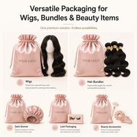 Sac à cordon en satin de soie rose imprimé sur mesure, sac à poussière, sac de rangement pour bijoux, cils, perruques, sac en satin de soie pour cadeau