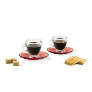 Set di 6 Tazze da Caffè in Vetro Excelsa Petra con Piattino, 9 Cl, Rosso - Product Image 3