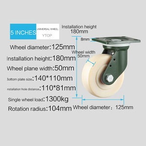 YTOP Mangan stahl 8 Zoll drehbare Hochleistungs-Industrie-<span class=keywords><strong>Mini</strong></span>-Möbel rollen mit 1600kg Tragfähigkeit Weiße Räder - Product Image 3
