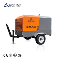 Compresseurs diesel portables mobiles GIANTAIR de petite taille, 8 bar, 25 bar, 115 psi, 5 m3/min, 185 Cfm, compresseur d'air diesel avec roues