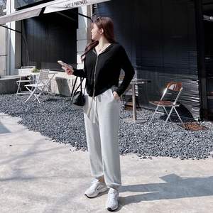 Pantalones Deportivos de Cintura Alta para Mujer, Talla Grande, con Cordón Ajustable, Tejido de Algodón, Color Gris Rosa N8678, Hechos en Suzhou - Product Image 4