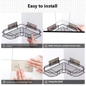Panier de rangement suspendu mural à un seul niveau en acier inoxydable, sans perçage, pour salle de bain, douche, cuisine - Product Image 5