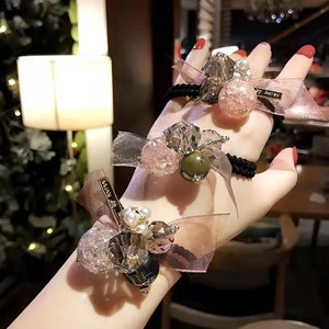 2022 bán buôn Hàn Quốc tóc quan hệ siêu Bling pha lê hạt Phụ kiện tóc của phụ nữ Kim Cương Ngọc trai kim loại vòng hạt đàn hồi cao - Product Image 1