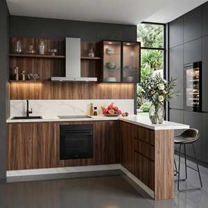 Modern Simple Matte Brown <strong>Kitchen</strong> U-shaped <strong>Kitchen</strong> Cabinets White Countertop Custom Design Decoration Whole House Customization - Product Image 1