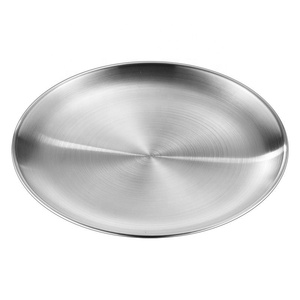Assiette de service ronde en acier inoxydable 201 pour barbecue coréen, plateau de cuisson pour camping, pique-nique, extérieur, 14-45 cm, argent - Product Image 1