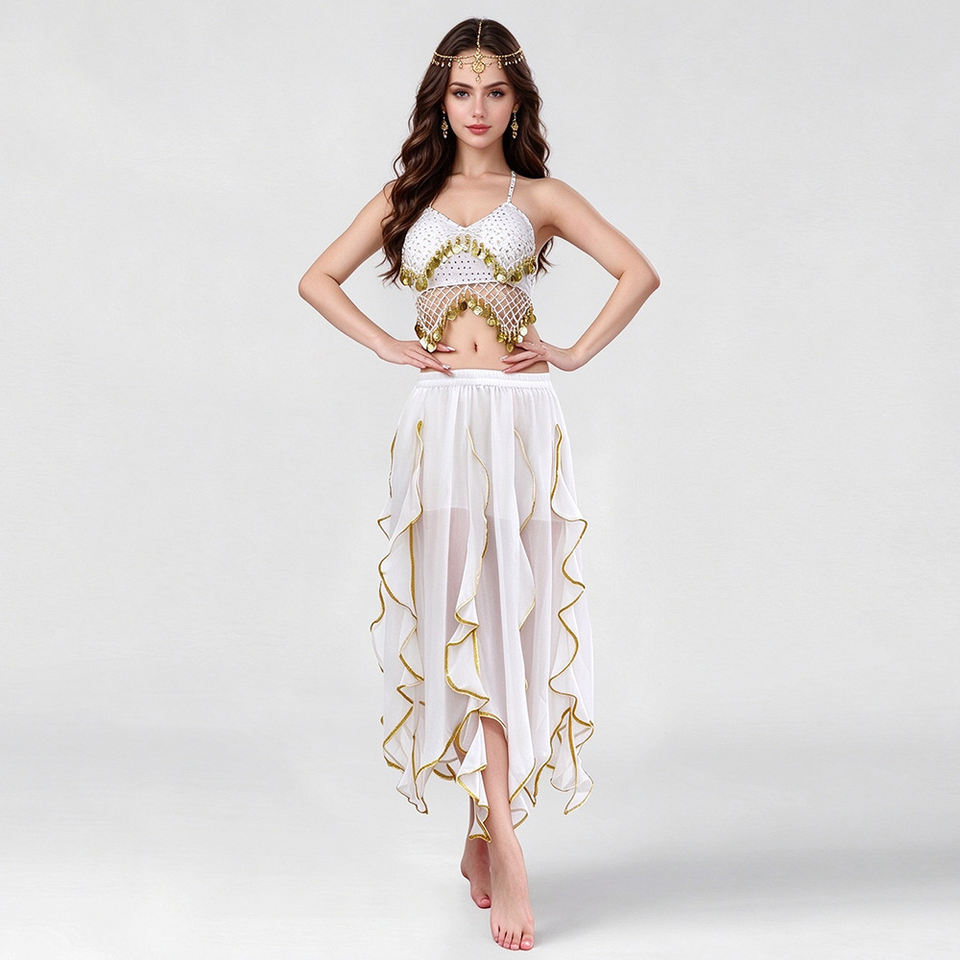 Royal Stage Performance Royal Blue Belly Dance Skirt Ruffle Split Oriental Dance Costume Maxi ...