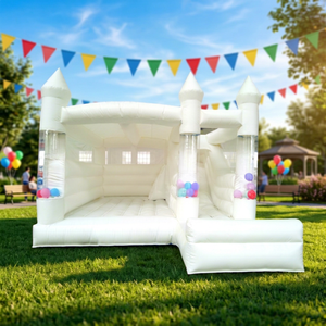 WINSUN Château gonflable semi-fermé en PVC écologique de haute qualité 0,55 mm avec toboggans blancs, modèle WSC-641, capacité 3-5 personnes - Product Image 1