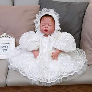 Robe de baptême <span class=keywords><strong>pour</strong></span> bébé fille de 0 à 30 <span class=keywords><strong>mois</strong></span>, grande robe de mariée en dentelle blanche, col rond, princesse - Product Image 1