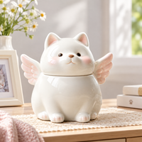 Urne funéraire en céramique mignonne pour cendres d'animaux de compagnie, souvenir commémoratif pour chat et chien, urne de crémation avec ailes d'ange, fournitures pour animaux de compagnie