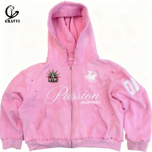Sweat à capuche oversize rose délavé vintage en polaire avec broderie patchwork, style streetwear, pour hommes et femmes, conception personnalisée OEM ODM - Product Image 3