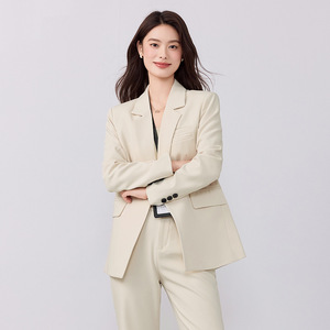 Women's Grey Suit Set Full Sleeve Notched Collar Anti-Wrinkle Formal Wear Autumn Professional Office Attire - Product Image 3