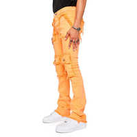 LILUO Nouveau Design Orange Solid Color Designer Denim Jeans Skinny Multi Pocket Top Quality Flared Stacked Jeans Men