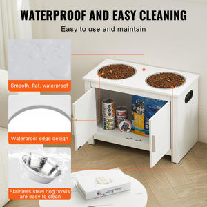 Bols pour chien surélevés modernes simples avec armoire de rangement, <span class=keywords><strong>station</strong></span> d'alimentation pour animaux de compagnie avec 2 bols pour chien surélevés - Product Image 2