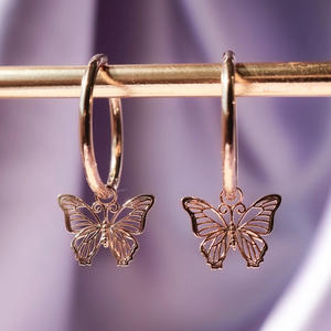 Pendientes de Aro con Mariposa en Oro Rosa para Mujer, Joyería de Moda en Aleación, Pendientes Chapados en Oro Rosa con Diseño Delicado - Product Image 3