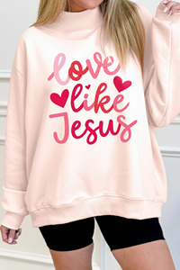 Dear-Lover Abbigliamento Boutique all'Ingrosso <span class=keywords><strong>Felpa</strong></span> Rosa Chiaro 'Love Like Jesus' per San Valentino con Collo Alto - Product Image 2