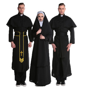 Set Costume da <span class=keywords><strong>Prete</strong></span> per Uomo e da Suora per Donna, Abbigliamento Religioso <span class=keywords><strong>Nero</strong></span> per Halloween, Costume Unisex per Adulti per Cosplay e Spettacoli - Product Image 1