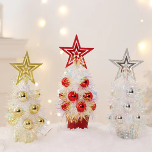 <strong>Mini</strong> PVC Artificial Tinsel Tabletop Christmas <strong>Tree</strong> with Star <strong>Tree</strong> Topper and Ornaments for <strong>Xmas</strong> Table Decorations - Product Image 5