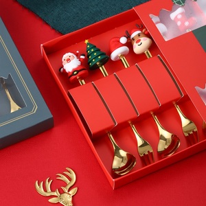 الغزال لطيف موضوع عيد الميلاد الذهب الفولاذ المقاوم للصدأ ملعقة وشوكة مجموعة للحلويات والقهوة أنيقة معدنية ، - Product Image 1